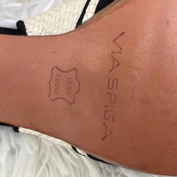 Via Spiga Women Heel Shoes Sandal Black/White Faux Suede Upper Brazil Size 9.5 - Picture 12 of 12